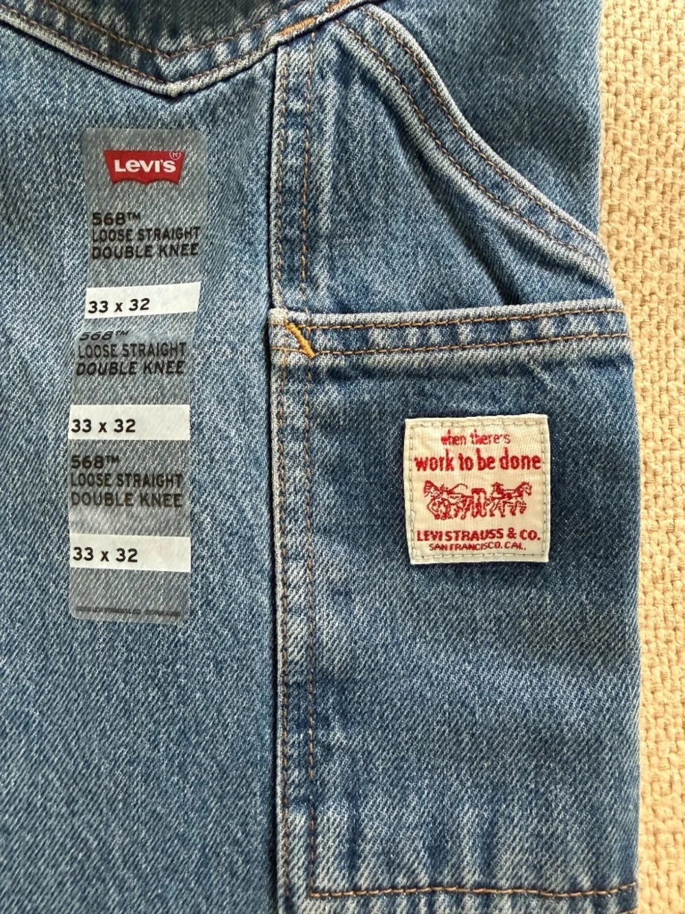 Levi's 568 Loose Straight Double Knee Carpenter Jeans Blue Men's W33 L32 NWT